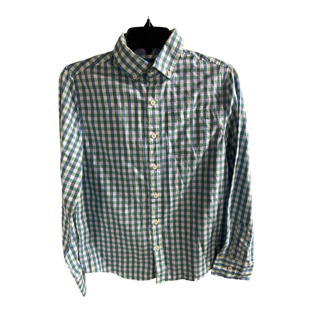 Crown‎ & Ivy Men L Blue White Green Long Sleeve Button Down Plaid Men's